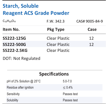 Starch, Soluble Reagent ACS Grade Powder Family Panel