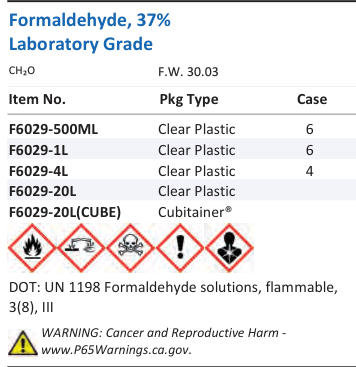 Formaldehyde, 37% Laboratory Grade Family Panel