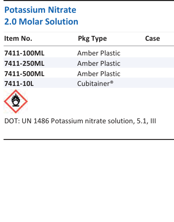 Potassium Nitrate 2.0 Molar Solution Family Panel