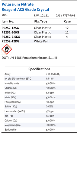 Potassium Nitrate Reagent ACS Grade Crystal Family Panel