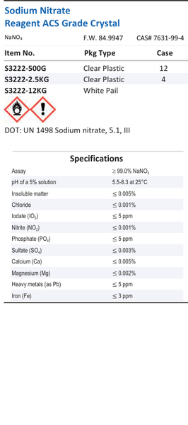 Sodium Nitrate Reagent ACS Grade Crystal Family Panel