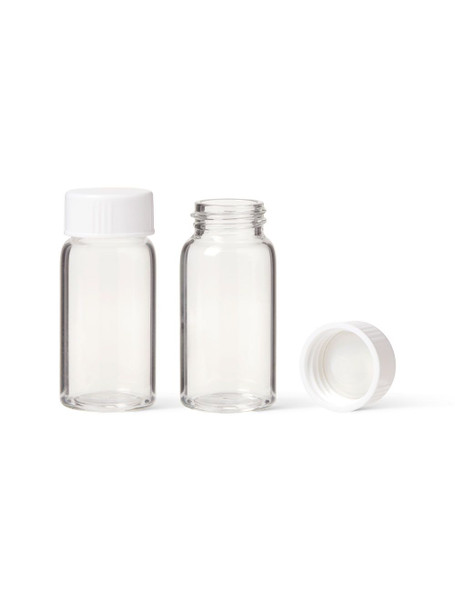United Scientific® Scintillation Vials, 20  mL, With Attached White Urea Cap (Size 22-400) And Cork Foil Liner