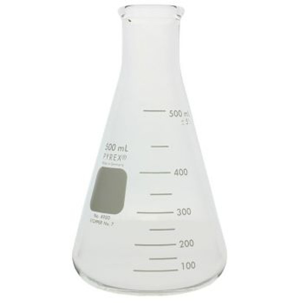 (4980-500) Pyrex 500mL Narrow Mouth Erlenmeyer Flasks with Heavy Duty Rim, 6/pk