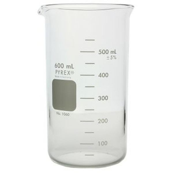 (1060-600) Pyrex Beakers, Tall Form Berzelius, with Spout, Graduated, 600ml, 6/pk
