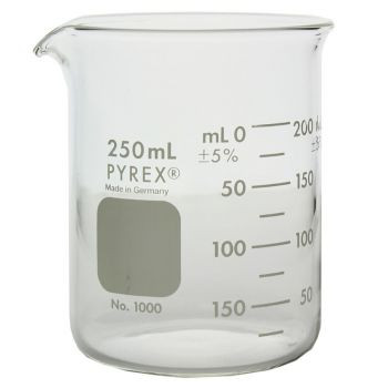 (1000-250) Pyrex Griffin Low Form 250mL Beaker, Graduated, 48/cs