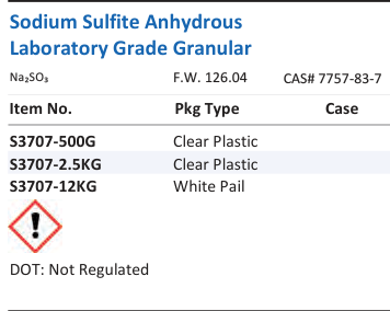 Aqua Solutions Sodium Sulfite Anhydrous Laboratory Grade Granular catalog panel