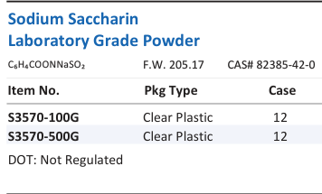 Aqua Solutions Sodium Saccharin Laboratory Grade Powder catalog panel