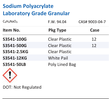 Aqua Solutions Sodium Polyacrylate Laboratory Grade Granular catalog panel