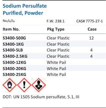 Aqua Solutions Sodium Persulfate Purified, Powder catalog panel
