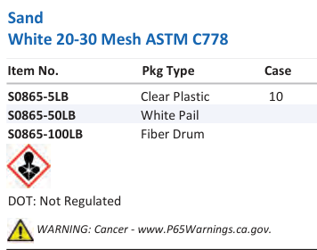 Aqua Solutions Sand White 20-30 Mesh ASTM C778 catalog panel