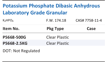 Aqua Solutions Potassium Phosphate Dibasic Anhydrous Laboratory Grade Granular catalog panel