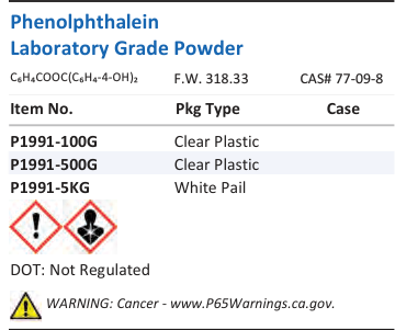 Aqua Solutions Phenolphthalein Laboratory Grade Powder catalog panel
