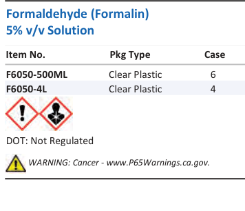 Aqua Solutions Formaldehyde (Formalin) 5% v/v Solution catalog panel