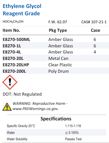 Aqua Solutions Ethylene Glycol Reagent Grade catalog panel