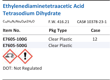 Aqua Solutions Ethylenediaminetetraacetic Acid Tetrasodium Dihydrate catalog panel