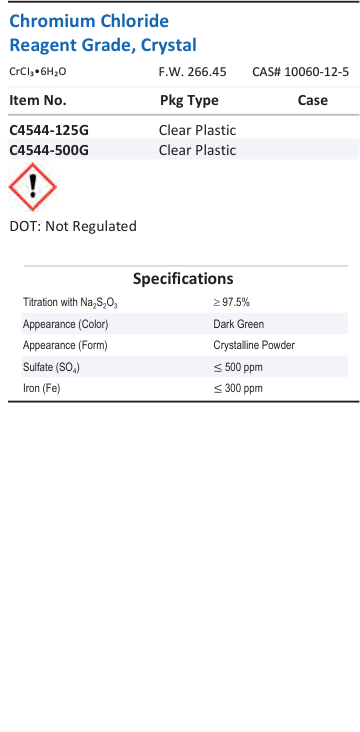 Aqua Solutions Chromium Chloride Reagent Grade, Crystal catalog panel