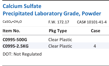 Aqua Solutions Calcium Sulfate Precipitated Laboratory Grade, Powder catalog panel