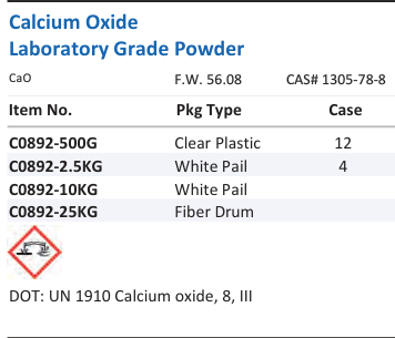 Aqua Solutions Calcium Oxide Laboratory Grade Powder catalog panel