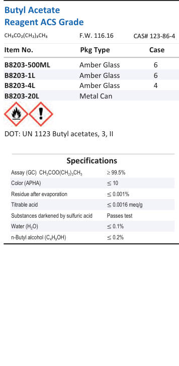 Aqua Solutions Butyl Acetate Reagent ACS Grade catalog panel