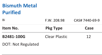 Aqua Solutions Bismuth Metal Purified catalog panel