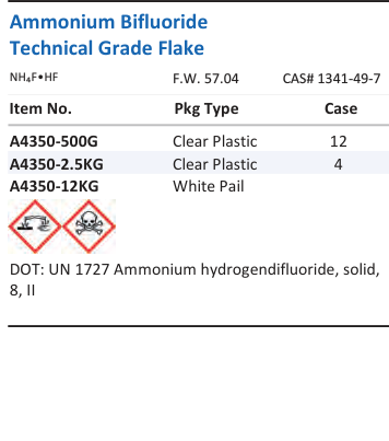 Aqua Solutions Ammonium Bifluoride Technical Grade Flake catalog panel
