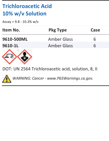 Aqua Solutions Trichloroacetic Acid 10% w/v Solution catalog panel