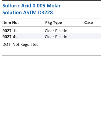 Aqua Solutions Sulfuric Acid 0.005 Molar Solution ASTM D3228 catalog panel