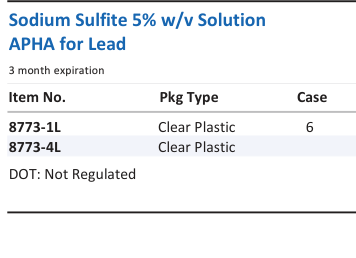 Aqua Solutions Sodium Sulfite 5% w/v Solution APHA for Lead catalog panel