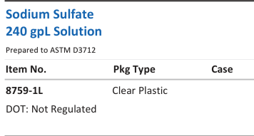 Aqua Solutions Sodium Sulfate 240 gpL Solution catalog panel