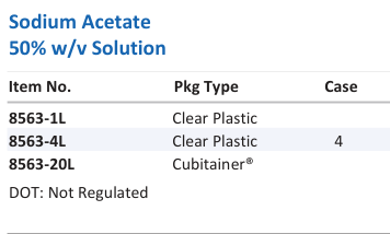 Aqua Solutions Sodium Acetate 50% w/v Solution catalog panel