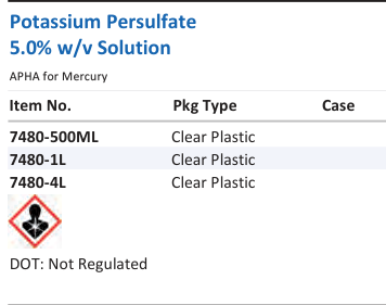 Aqua Solutions Potassium Persulfate 5.0% w/v Solution catalog panel