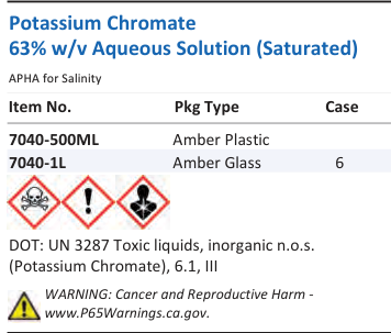 Aqua Solutions Potassium Chromate 63% w/v Aqueous Solution (Saturated) catalog panel
