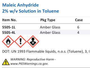 Aqua Solutions Maleic Anhydride 2% w/v Solution in Toluene catalog panel