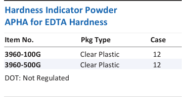 Aqua Solutions Hardness Indicator Powder APHA for EDTA Hardness catalog panel