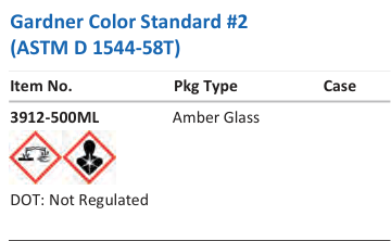 Aqua Solutions Gardner Color Standard #2 (ASTM D 1544-58T) catalog panel