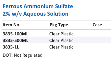 Aqua Solutions Ferrous Ammonium Sulfate 2% w/v Aqueous Solution catalog panel