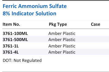 Aqua Solutions Ferric Ammonium Sulfate 8% Indicator Solution catalog panel