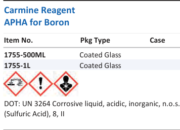 Aqua Solutions Carmine Reagent APHA for Boron catalog panel