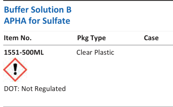 Aqua Solutions Buffer Solution B APHA for Sulfate catalog panel