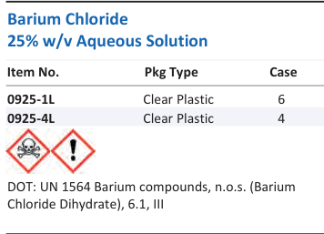 Aqua Solutions Barium Chloride 25% w/v Aqueous Solution catalog panel