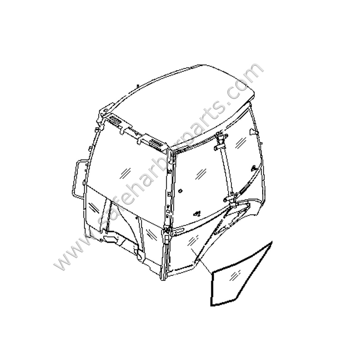 はて 205-9588 Caterpillar Backhoe Door Lower Left Hand Side Glass