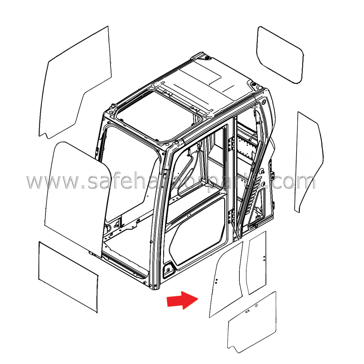 486-5463  Excavator Door Upper Front Slider Glass