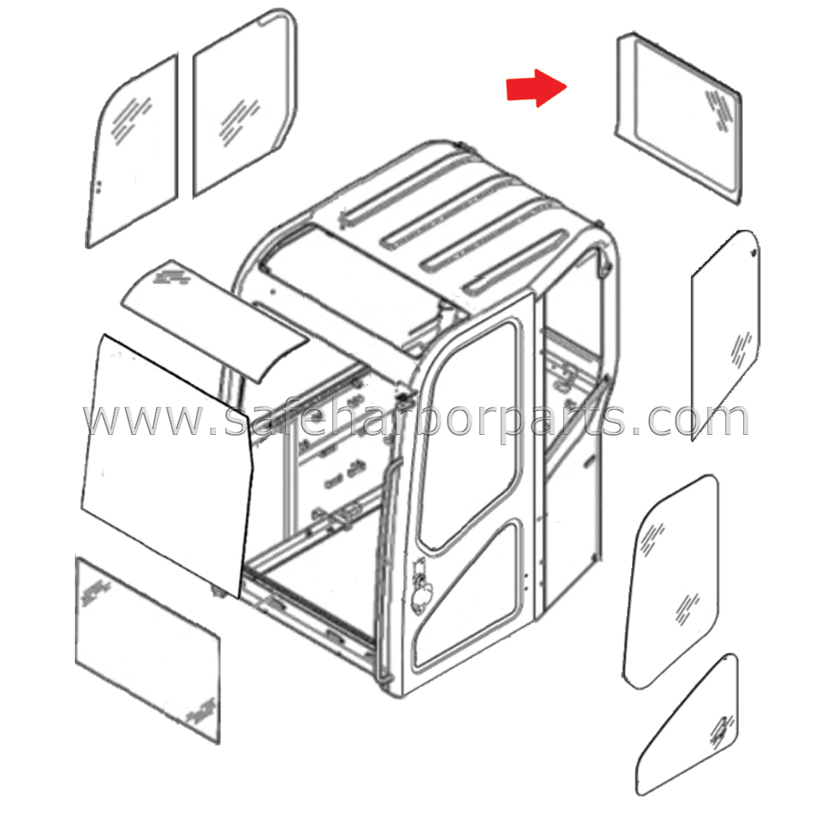 7276632 Excavator Rear Curved Glass