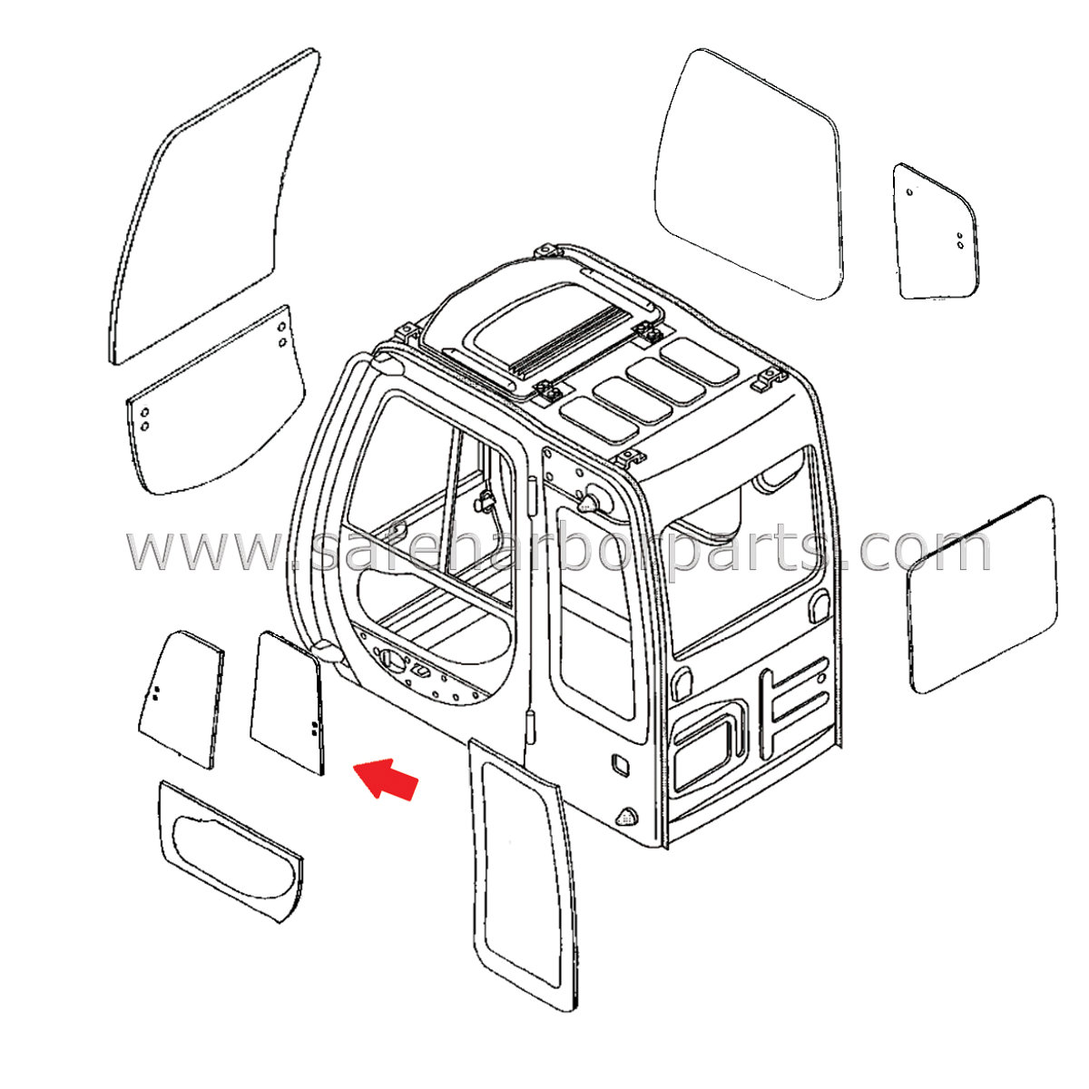 4398018 Excavator Door Rear Slider Glass