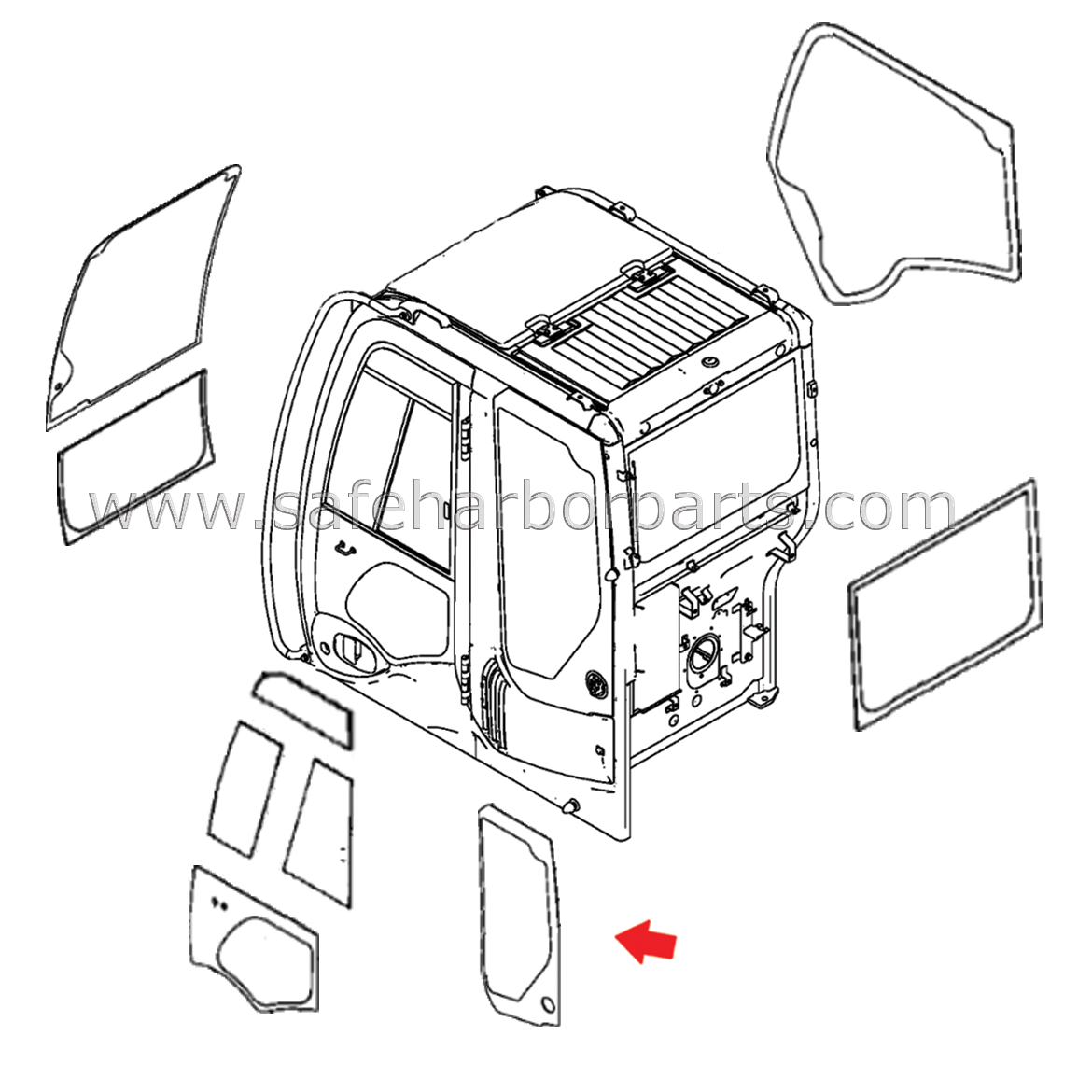 4664386 John Deere Excavator Side Rear Glass