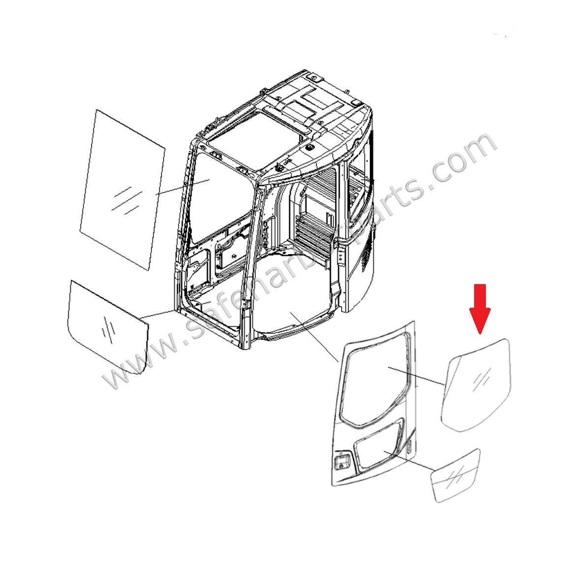 21W-54-46220 Komatsu Excavator Door Upper Glass