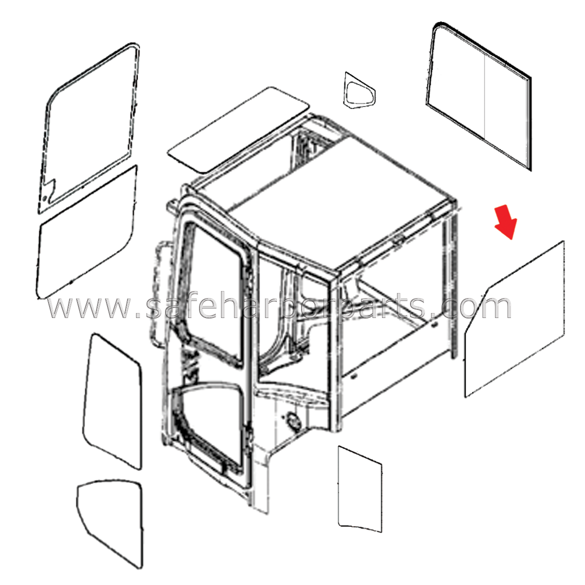 FYD00005006 John Deere Compact Excavator Rear Cab Glass