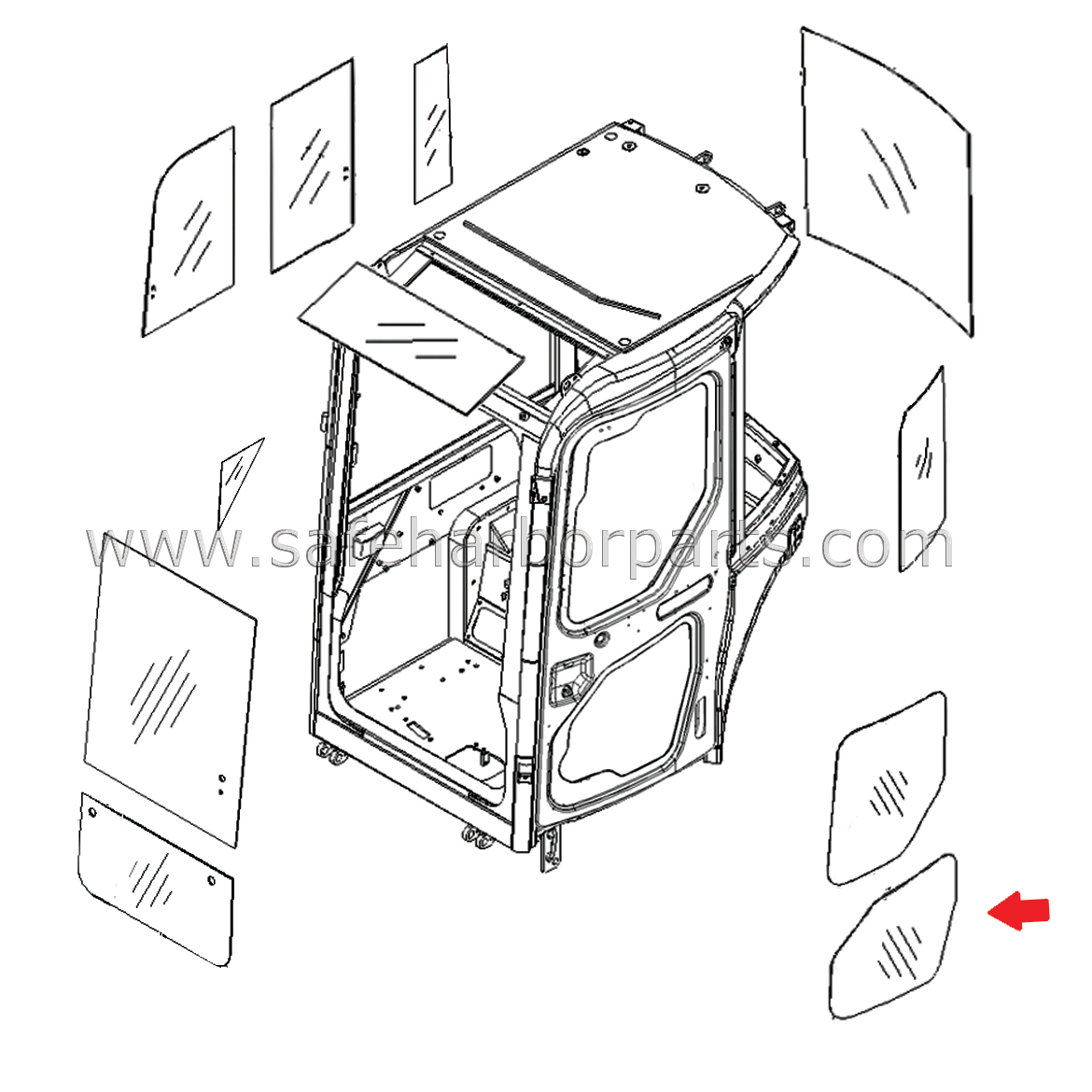 22M-54-24260 Komatsu Mini Excavator Lower Door Glass