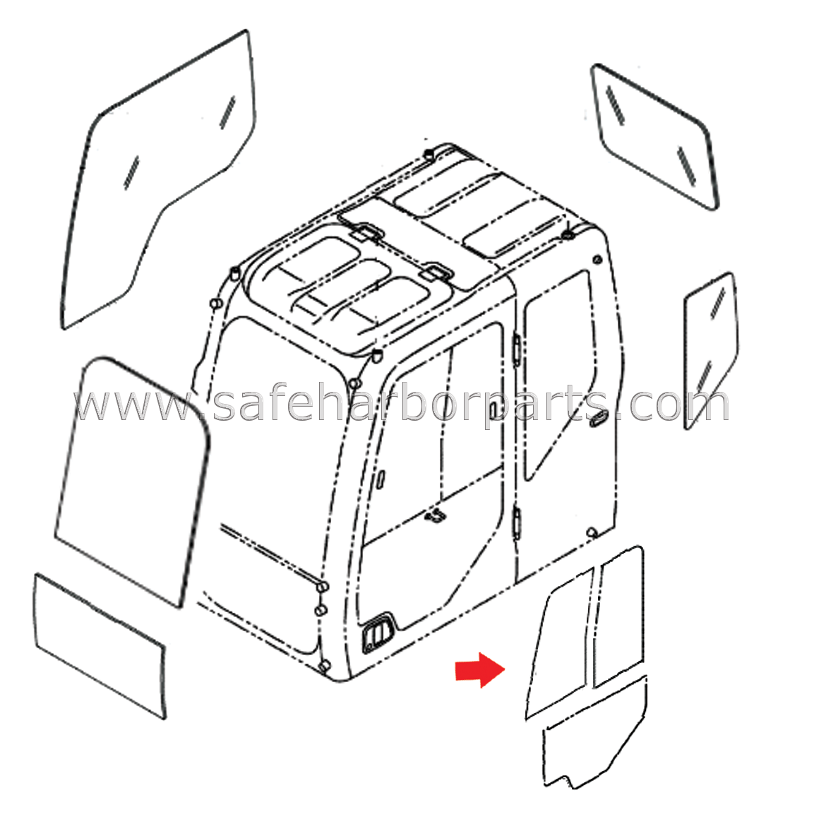 KHN15400 Case Excavator Door Upper Front Slider Glass