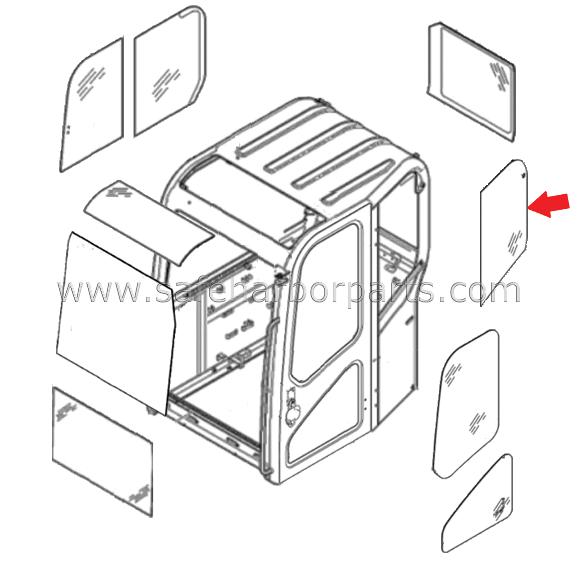 7006174 Bobcat Mini Excavator Side-Behind-Door Glass